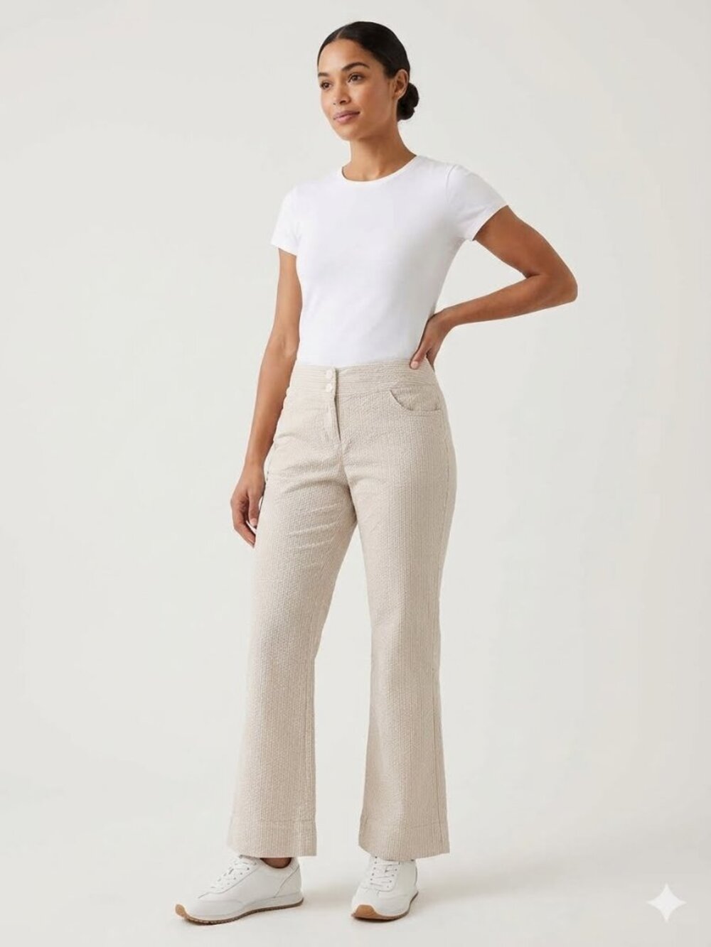 J Jill cotton tan & white seersucker pants, size 14P